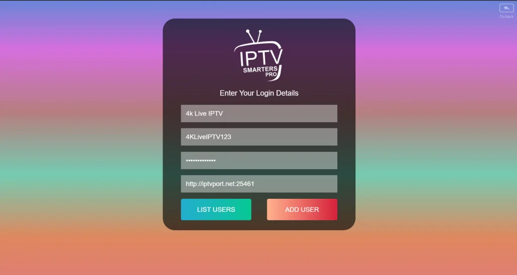 Enter IPTV Smarters Xtream credentials