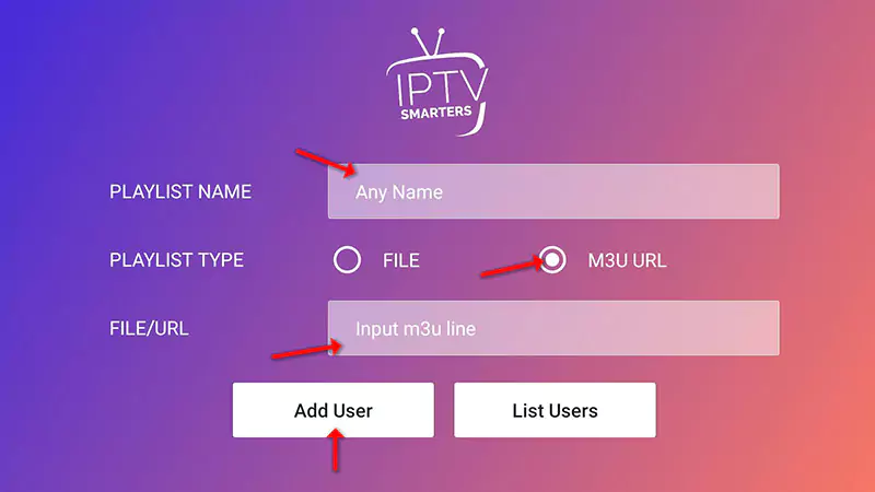 IPTV Smarters M3U playlist login